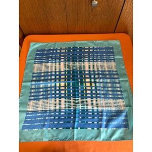 Blue, green yellow and white plaid geometric scarf